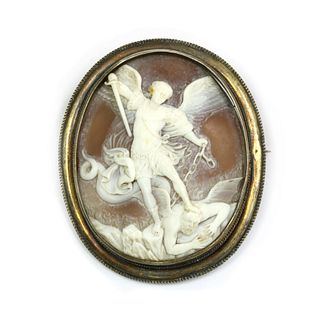 A Victorian silver gilt mounted shell cameo brooch,
