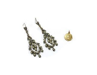 A pair of early 20th century silver paste set drop earrings,