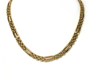 A 9ct gold brick link necklace,