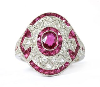 A platinum ruby and diamond ring,