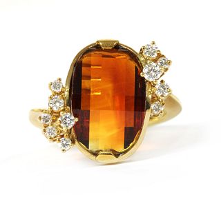 A German 18ct gold citrine and diamond ring,