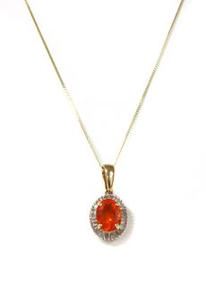 A gold fire opal and diamond cluster pendant,