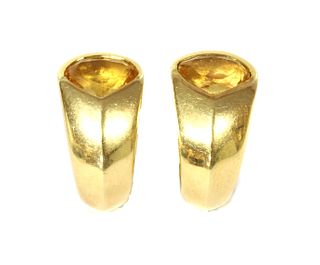 A pair of gold citrine 'J' hoop earrings, by Marina B,