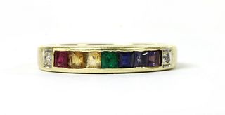 A 14ct rainbow gemstone ring,