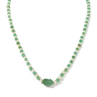 An emerald bead and cultured pearl necklace,