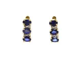 A pair of gold sapphire and diamond earrings,