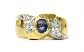 An Italian gold sapphire and cubic zirconia ring,