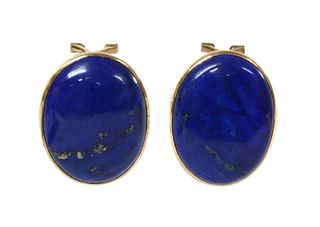 A pair of gold lapis lazuli earrings,