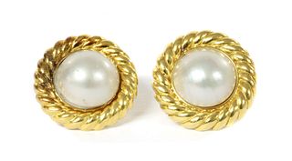 A pair of 18ct gold mabé pearl earrings,