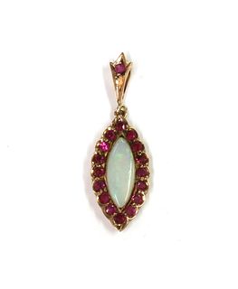 A gold opal and ruby pendant,
