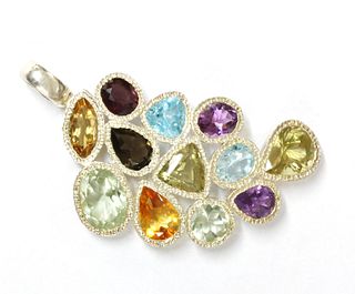 A sterling silver assorted gemstone pendant,