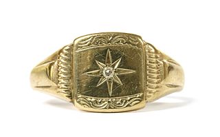 A 9ct gold diamond set signet ring,