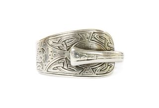 A Victorian sterling silver ring modelled as a coiled hurling stick,