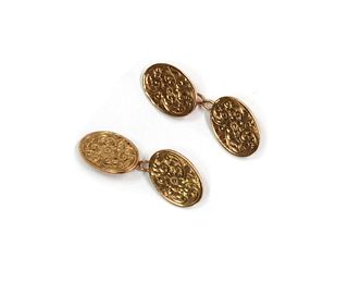 A pair of 9ct gold engraved cufflinks, by Henry Griffith & Sons,