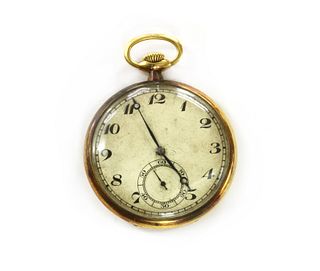 An Art Deco 18ct gold Longines top wind open faced pocket watch,