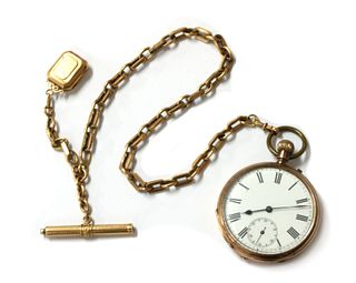 A Continental gold pin set open faced pocket watch,