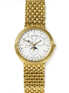 A gentlemen's 9ct gold Bueche Girod calendar moonphase quartz bracelet watch,