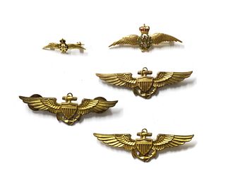 Two 9ct gold RAF wings brooches,