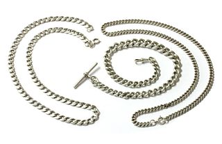 A sterling silver graduated Albert chain,