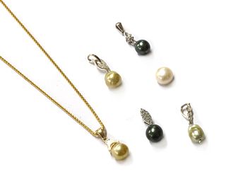 A 9ct gold cultured South Sea pearl and zircon pendant,