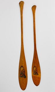 Two Vintage 1930s Carved Souvenir Miniature Adirondack Canoe Paddles