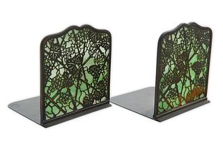 PAIR OF TIFFANY STUDIOS 'GRAPEVINE' BOOKENDS