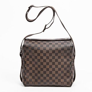 Louis Vuitton Naviglio Shoulder Bag, in damier ebene brown coated canvas with golden brass hardware, opening to a dark brown canvas lined interior wit