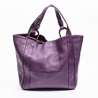 Gucci Greenwich Tote Shoulder Bag, in purple grained calf leather with golden hardware, opening to a beige canvas lined interior with two open side st
