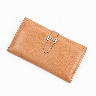 Hermes Bearn Wallet, c. 2006, in brown grained calf leather with palladium hardware, the matching leather interior with ample card slots, open storage