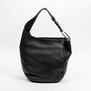 Gucci Greenwich Medium Hobo Bag, in black grained calf leather with golden hardware, opening to a beige linen lined interior with two open storage poc
