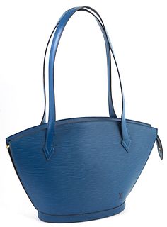 Louis Vuitton St. Jacques Blue Epi Calf Leather PM Long Strap Shoulder Bag, with golden brass zipper, opening to a blue suede interior with an open si