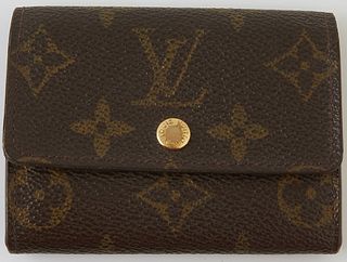 Louis Vuitton Brown Monogram Mini Coin Purse, the coated canvas with a brass snap accent, opening to two coin compartments and one folded bill compart