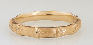 18K Yellow Gold "Bamboo" Hinged Bangle Bracelet, Int. H.- 2 in., Int. W.- 2 1/4 in., Wt.- .53 Troy Oz.