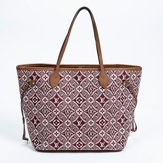 Limited Edition Louis Vuitton Nicolas Ghesquiere MM Neverfull, in bordeaux monogram "Jacquard since 1854" canvas and brown leather accents with golden