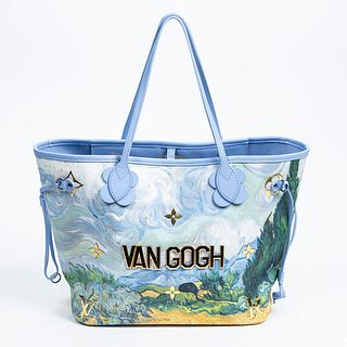 Limited Edition Louis Vuitton Jeff Koons Masters Van Gogh MM Neverfull, in printed coated canvas and light blue leather accents with blue metal hardwa