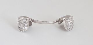 18K White Gold Custom "Grill" Dental Bridge, with two lateral incisor teeth, mounted with forty-two round diamonds, H.- 3/8 in., Outer W.- 15/16 in., 
