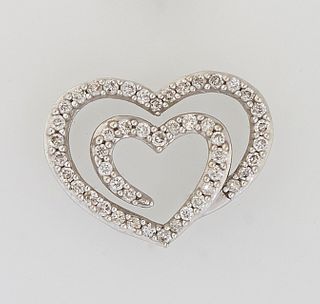 14K White Gold Double Heart Pendant Slide, mounted with forty-eight small round diamonds, Total Diamond Wt.- .36 cts., H- 5/8 in., W.- 3/4 in., Wt.- .