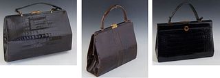 Group of Three Vintage Alligator Bags, Largest- H.- 10 1/2 in., W.- 11 3/4 in.
