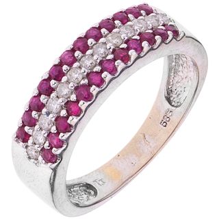 RING WITH RUBIES AND DIAMONDS IN 14K WHITE GOLD Round cut rubies ~0.22 ct and brilliant cut diamonds ~0.10 ct. Size: 7 | ANILLO CON RUBÍES Y DIAMANTES