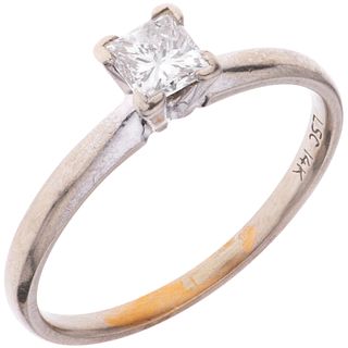 SOLITAIRE RING WITH DIAMOND IN 14K WHITE GOLD 1 Princess cut diamond ~0.50 ct Clarity: I1. Weight: 2.5 g. Size: 8 ½ | ANILLO SOLITARIO CON DIAMANTE EN