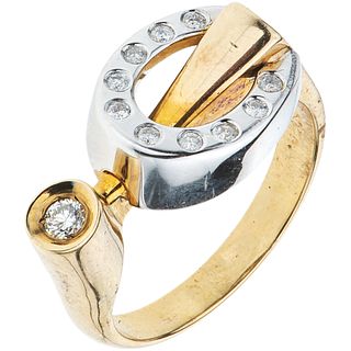 RING WITH DIAMONDS IN WHITE AND YELLOW 14K GOLD Brilliant cut diamonds  ~0.25 ct. Weight: 6.0 g. Size: 7 ¾ | ANILLO CON DIAMANTES EN ORO AMARILLO Y BL