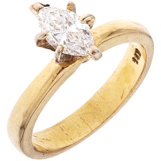 SOLITAIRE RING WITH DIAMOND IN 14K YELLOW GOLD 1 Marquise cut diamond ~0.35 ct Clarity: VS2-SI1. Size: 3 ¾ | ANILLO SOLITARIO CON DIAMANTE EN ORO AMAR