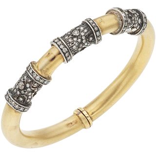 BRACELET WITH DIAMONDS IN 14K YELLOW GOLD AND LOW GRADE SILVER 8x8 and antique cut diamonds ~1.35 ct. Weight: 31.9 g | PULSERA CON DIAMANTES EN ORO AM