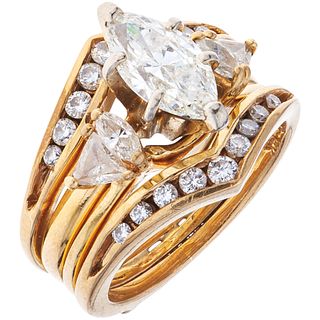 RING WITH DIAMONDS IN 14K YELLOW GOLD 1 Marquise cut diamond ~0.95 ct Clarity: I2-I3. Size: 4 ½ | ANILLO CON DIAMANTES EN ORO AMARILLO DE 14K con un d