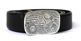 A sterling silver engraved 'River Horse' belt buckle,
