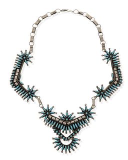 A Zuni silver and turquoise necklace