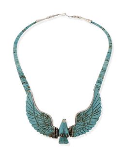 A Navajo turquoise eagle motif necklace