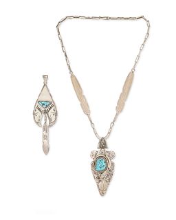 Two Southwest silver pendant necklaces