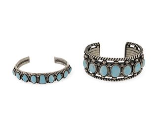 Two Gary Reeves Navajo silver and turquoise cuff bracelets