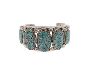 A Ray Bennett Navajo silver and turquoise cuff bracelet